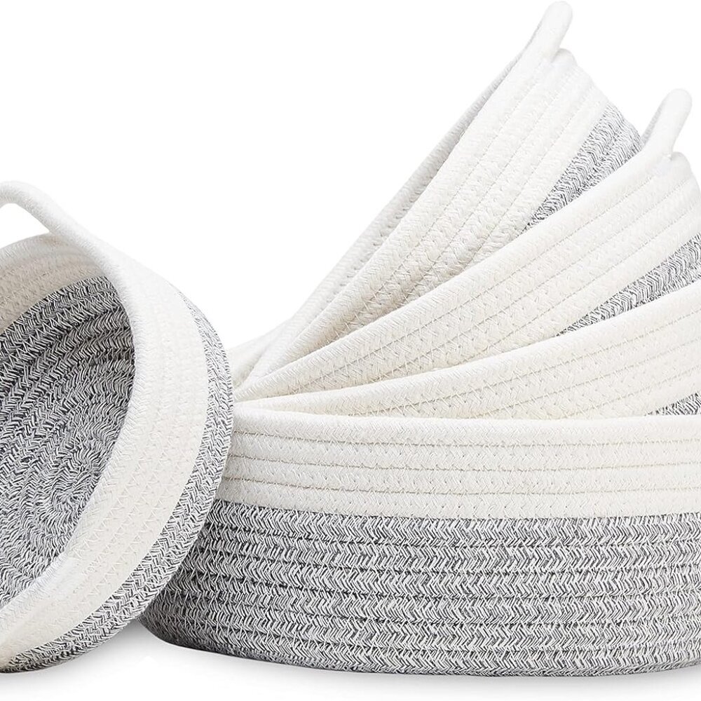 5-Piece Round Small Woven Baskets Set– Cotton Rope Baskets for Organizing! Monte